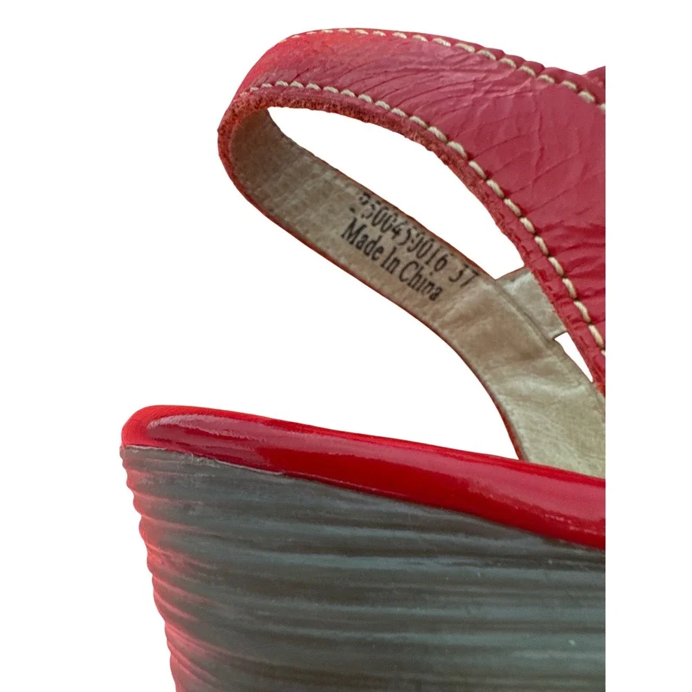 Fly London Wedge Sandals Women 37 Red Good Lace Up Gladiator Platform P500459016